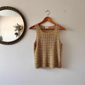 Laura Ashley | Beaded & Crocheted Golden Sleeveless Blouse